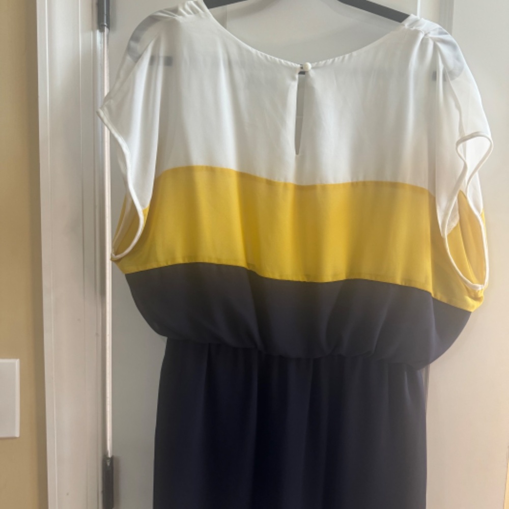 Mini Dress - Navy Blue, Yellow & off white - Picture 2 of 2